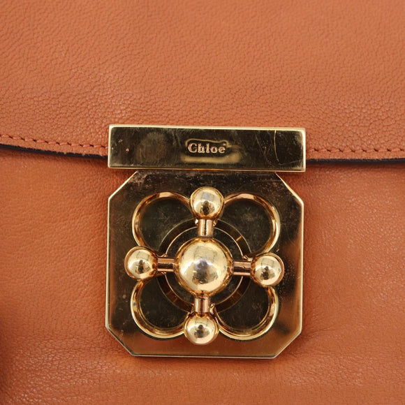 Chloe Elsie Chain Shoulder Bag Leather Orange Gold Auth 183885
