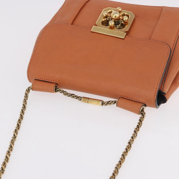 Chloe Elsie Chain Shoulder Bag Leather Orange Gold Auth 183885