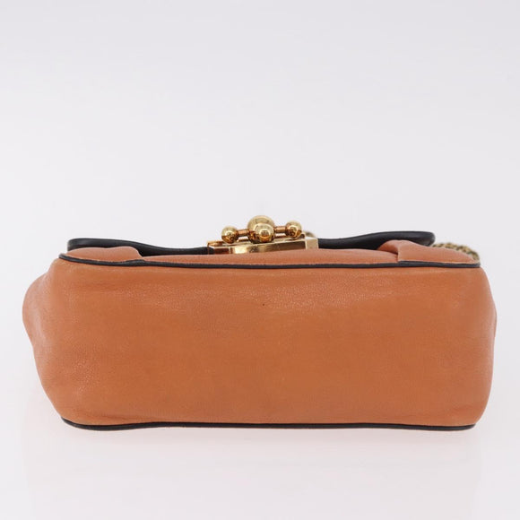 Chloe Elsie Chain Shoulder Bag Leather Orange Gold Auth 183885