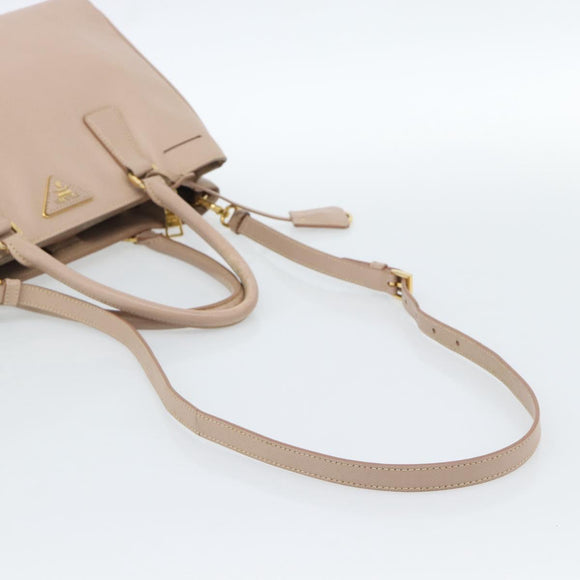 PRADA Handtas Saffiano Leer 2-weg Beige Goud Auth 183886A