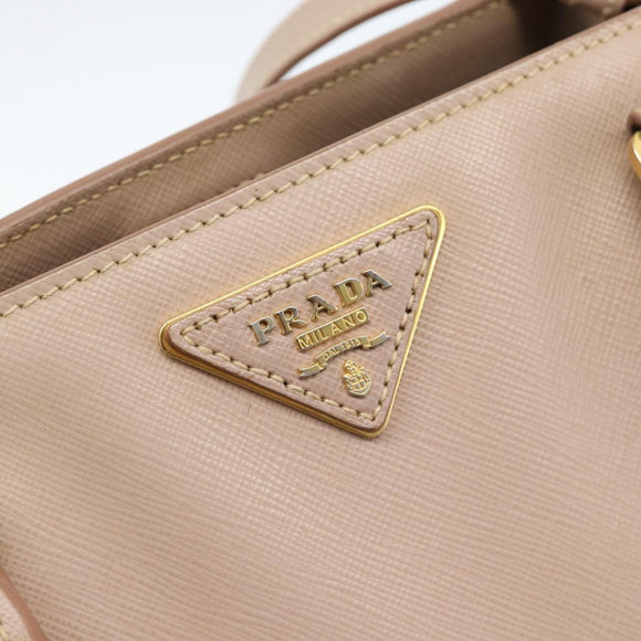 PRADA Handtas Saffiano Leer 2-weg Beige Goud Auth 183886A
