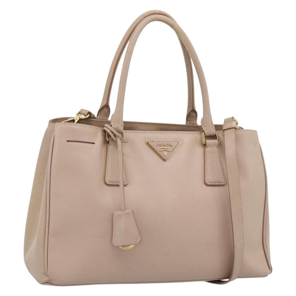 PRADA Handtas Saffiano Leer 2-weg Beige Goud Auth 183886A