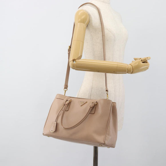 PRADA Handtas Saffiano Leer 2-weg Beige Goud Auth 183886A