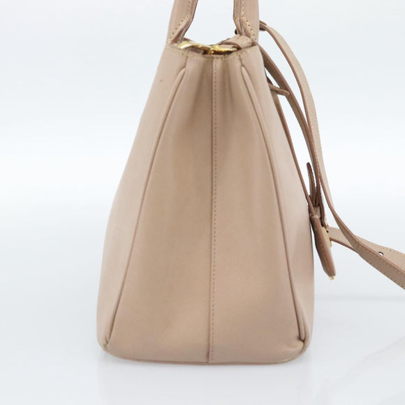 PRADA Handtas Saffiano Leer 2-weg Beige Goud Auth 183886A