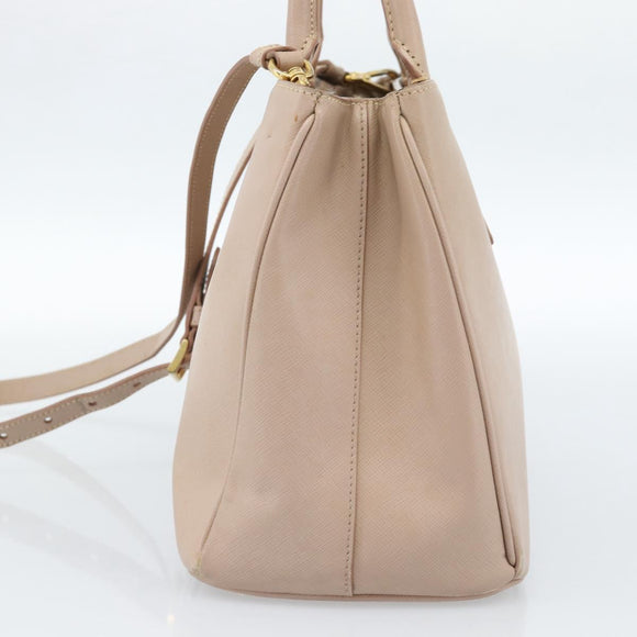 PRADA Handtas Saffiano Leer 2-weg Beige Goud Auth 183886A