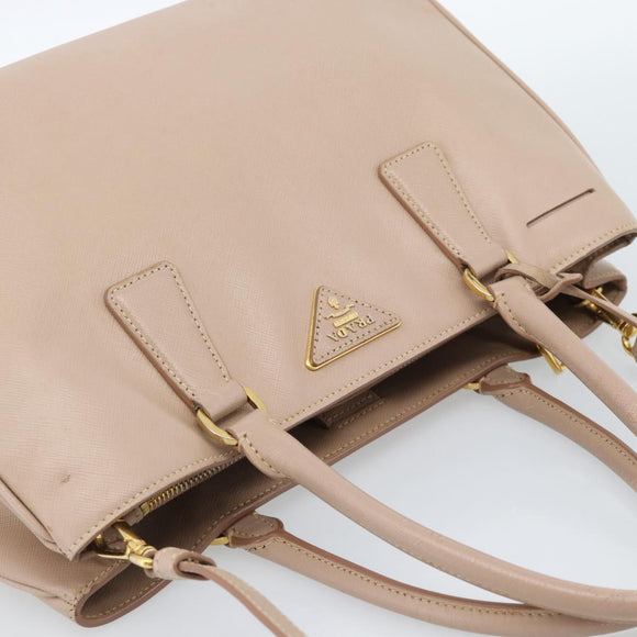 PRADA Handtas Saffiano Leer 2-weg Beige Goud Auth 183886A