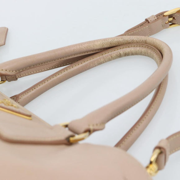 PRADA Handtas Saffiano Leer 2-weg Beige Goud Auth 183886A