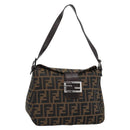 FENDI Zucca Canvas Mamma Baguette Shoulder Bag Black Brown Silver Auth 183887SAM-1