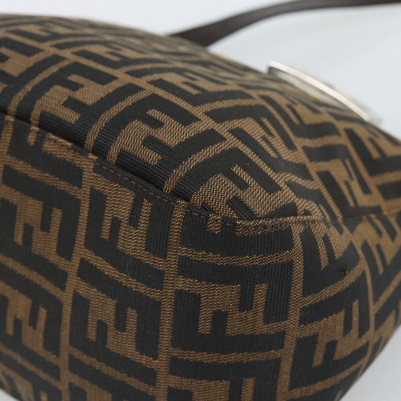 FENDI Zucca Canvas Mamma Baguette Shoulder Bag Black Brown Silver Auth 183887SAM