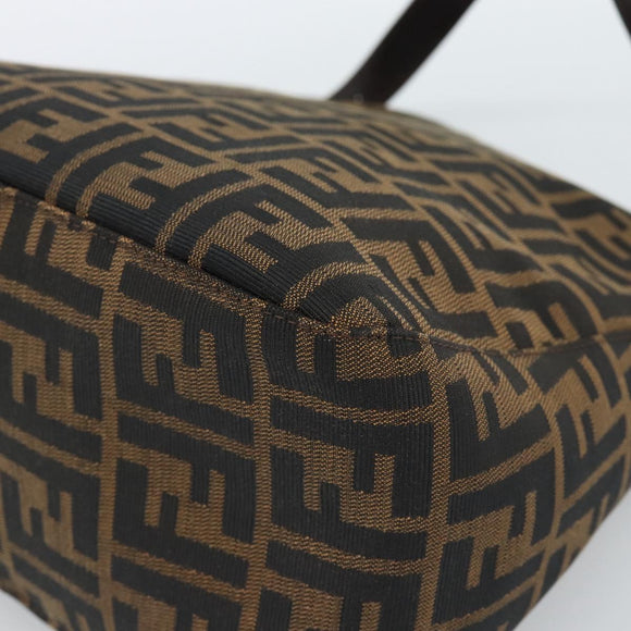 FENDI Zucca Canvas Mamma Baguette Shoulder Bag Black Brown Silver Auth 183887SAM