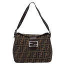FENDI Zucca Canvas Mamma Baguette Shoulder Bag Black Brown Silver Auth 183887SAM-13