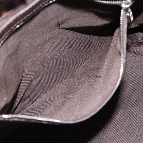 FENDI Zucca Canvas Mamma Baguette Shoulder Bag Black Brown Silver Auth 183887SAM