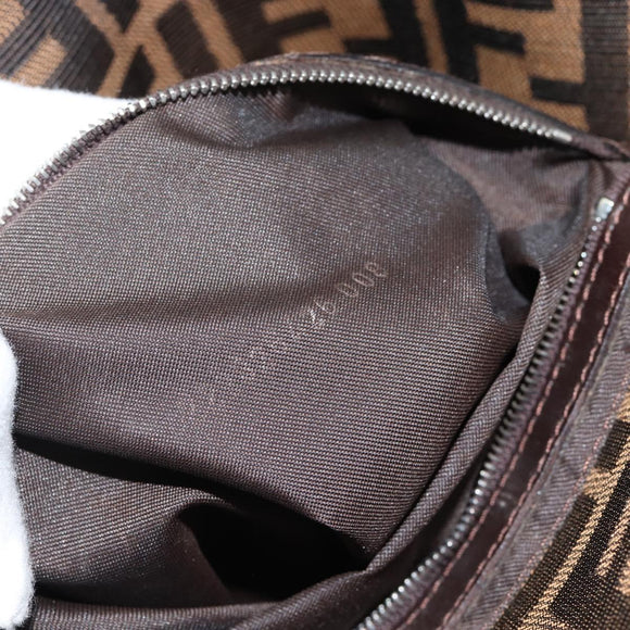 FENDI Zucca Canvas Mamma Baguette Shoulder Bag Black Brown Silver Auth 183887SAM