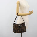 FENDI Zucca Canvas Mamma Baguette Shoulder Bag Black Brown Silver Auth 183887SAM-23