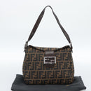 FENDI Zucca Canvas Mamma Baguette Shoulder Bag Black Brown Silver Auth 183887SAM-12