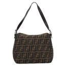 FENDI Zucca Canvas Mamma Baguette Shoulder Bag Black Brown Silver Auth 183887SAM-2