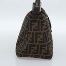 FENDI Zucca Canvas Mamma Baguette Shoulder Bag Black Brown Silver Auth 183887SAM-3