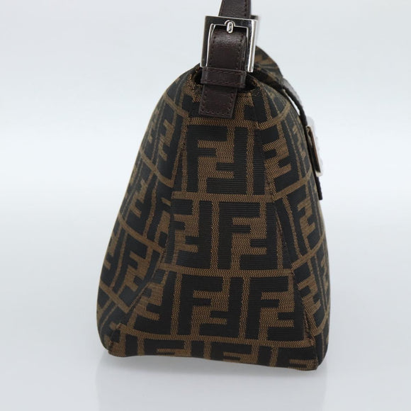 FENDI Zucca Canvas Mamma Baguette Shoulder Bag Black Brown Silver Auth 183887SAM