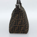 FENDI Zucca Canvas Mamma Baguette Shoulder Bag Black Brown Silver Auth 183887SAM-4