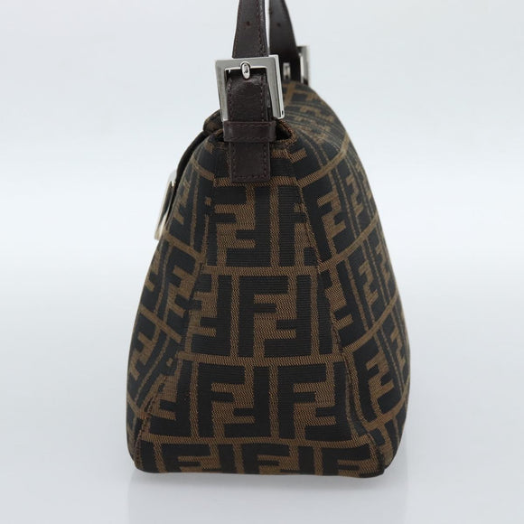 FENDI Zucca Canvas Mamma Baguette Shoulder Bag Black Brown Silver Auth 183887SAM