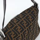 FENDI Zucca Canvas Mamma Baguette Shoulder Bag Black Brown Silver Auth 183887SAM-6