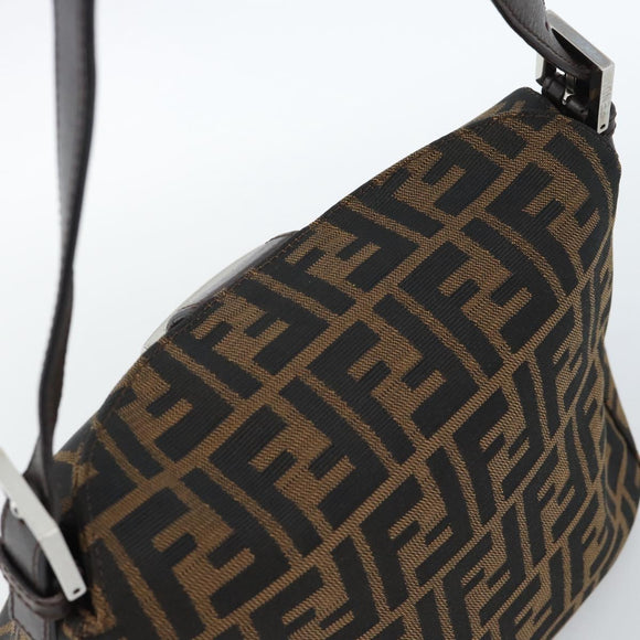 FENDI Zucca Canvas Mamma Baguette Shoulder Bag Black Brown Silver Auth 183887SAM