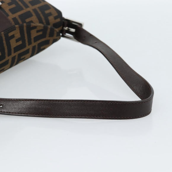 FENDI Zucca Canvas Mamma Baguette Shoulder Bag Black Brown Silver Auth 183887SAM