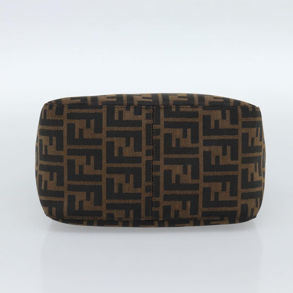 FENDI Zucca Canvas Mamma Baguette Shoulder Bag Black Brown Silver Auth 183887SAM