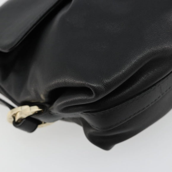 BVLGARI Chandra Shoulder Bag Leather Black Gold Auth 183888A