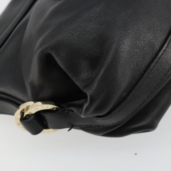 BVLGARI Chandra Shoulder Bag Leather Black Gold Auth 183888A