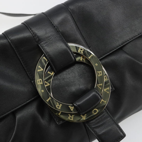 BVLGARI Chandra Shoulder Bag Leather Black Gold Auth 183888A