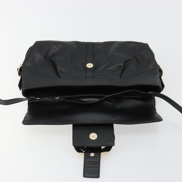 BVLGARI Chandra Shoulder Bag Leather Black Gold Auth 183888A