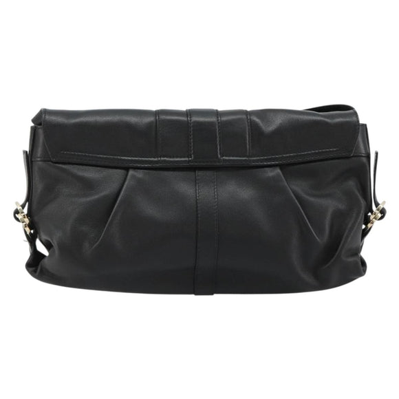 BVLGARI Chandra Shoulder Bag Leather Black Gold Auth 183888A