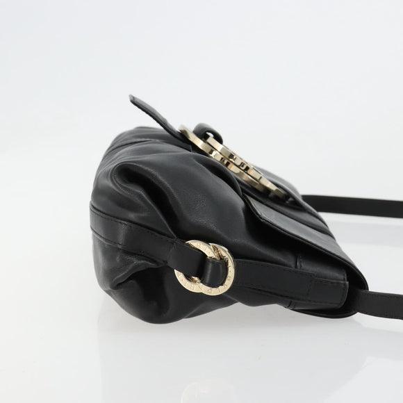 BVLGARI Chandra Shoulder Bag Leather Black Gold Auth 183888A