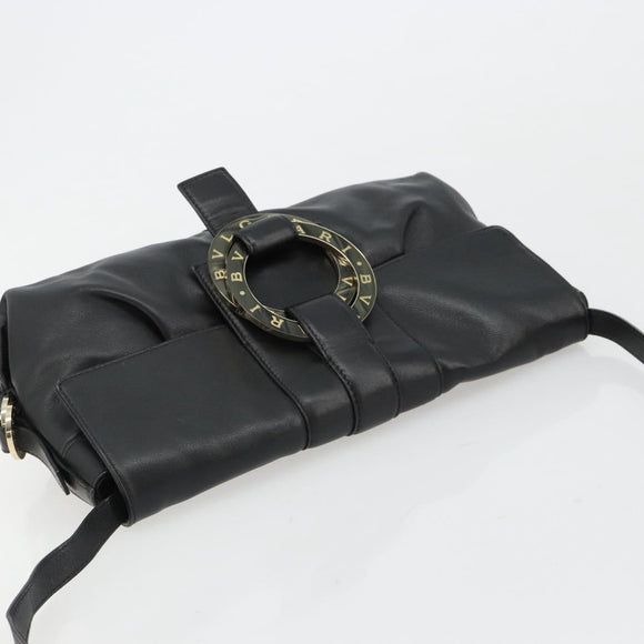 BVLGARI Chandra Shoulder Bag Leather Black Gold Auth 183888A