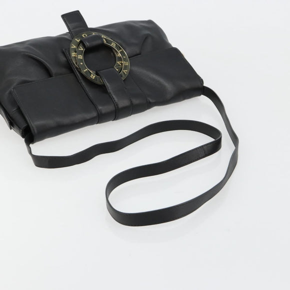 BVLGARI Chandra Shoulder Bag Leather Black Gold Auth 183888A