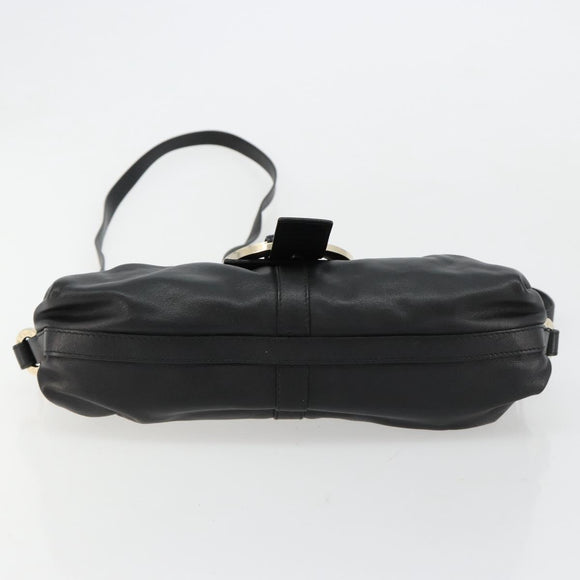 BVLGARI Chandra Shoulder Bag Leather Black Gold Auth 183888A