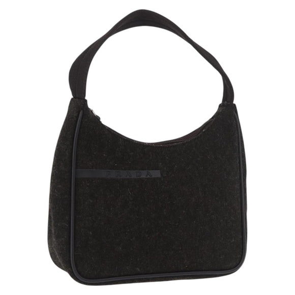 PRADA PRADA Sports Hand Pouch Wool Khaki Silver Auth 183889A