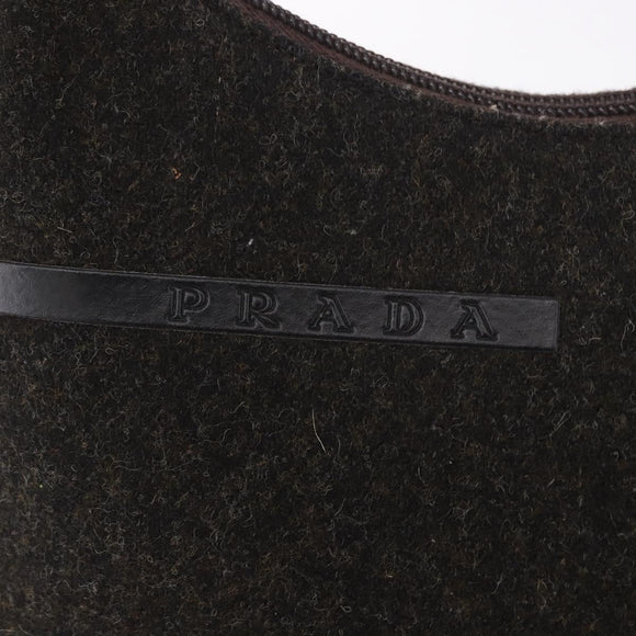 PRADA PRADA Sports Hand Pouch Wool Khaki Silver Auth 183889A