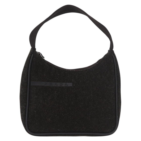PRADA PRADA Sports Hand Pouch Wool Khaki Silver Auth 183889A