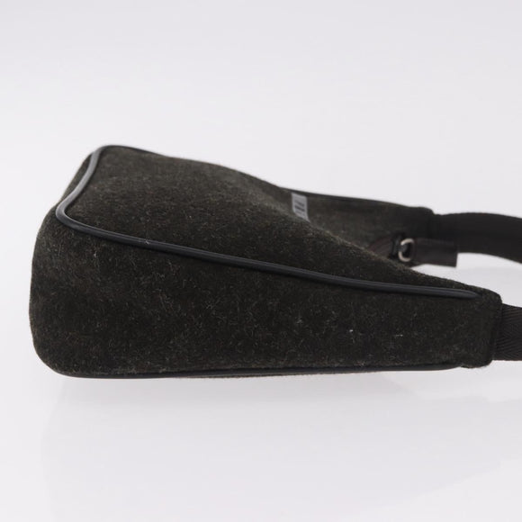 PRADA PRADA Sports Hand Pouch Wool Khaki Silver Auth 183889A