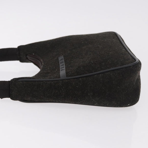 PRADA PRADA Sports Hand Pouch Wool Khaki Silver Auth 183889A