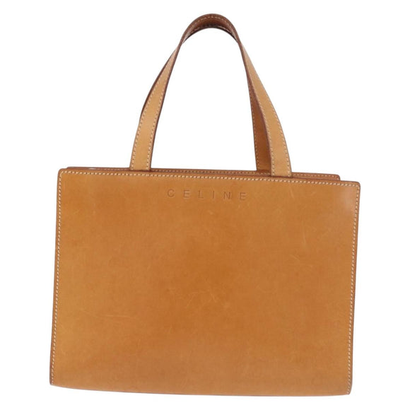 CELINE Hand Bag Leather Brown Silver Auth 183890