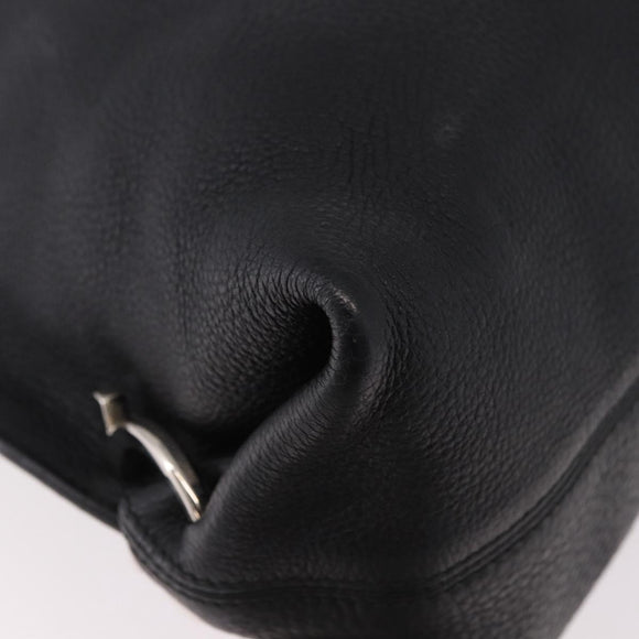 Salvatore Ferragamo Gancini Shoulder Bag Leather Black Silver Auth 183892A