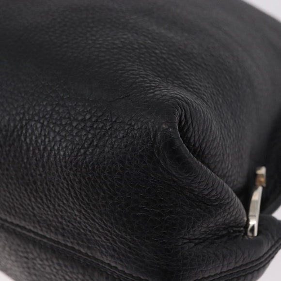 Salvatore Ferragamo Gancini Shoulder Bag Leather Black Silver Auth 183892A