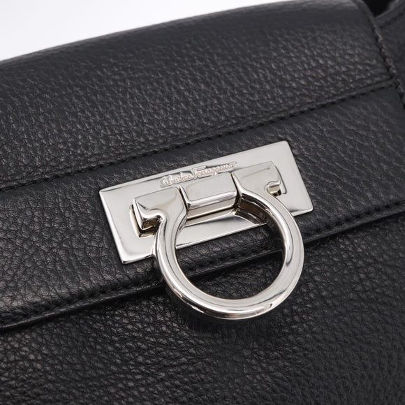 Salvatore Ferragamo Gancini Shoulder Bag Leather Black Silver Auth 183892A