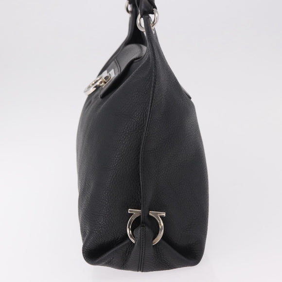 Salvatore Ferragamo Gancini Shoulder Bag Leather Black Silver Auth 183892A