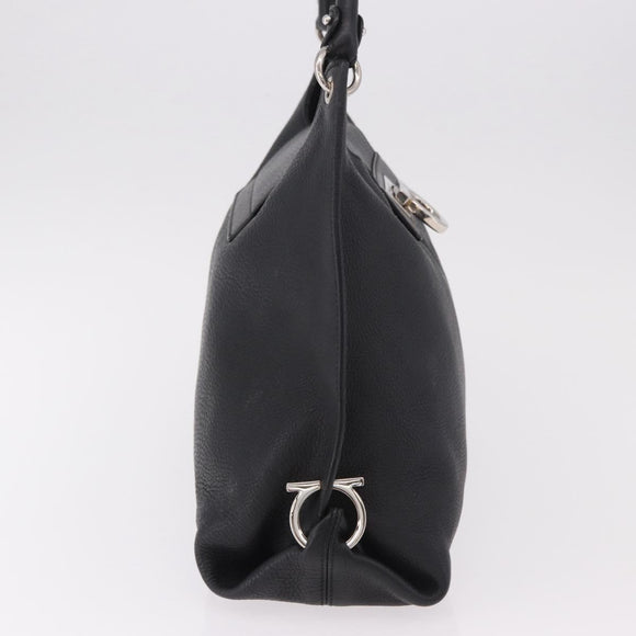 Salvatore Ferragamo Gancini Shoulder Bag Leather Black Silver Auth 183892A