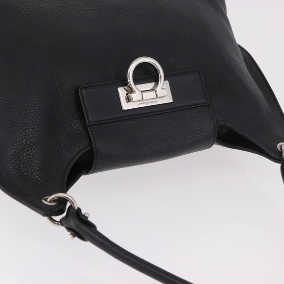 Salvatore Ferragamo Gancini Shoulder Bag Leather Black Silver Auth 183892A