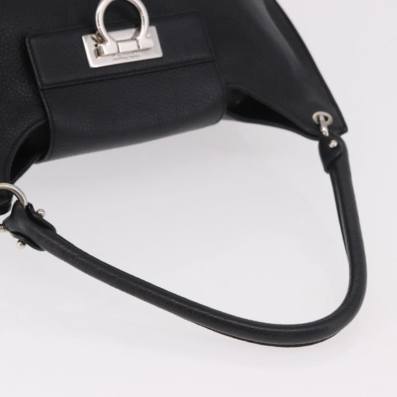 Salvatore Ferragamo Gancini Shoulder Bag Leather Black Silver Auth 183892A